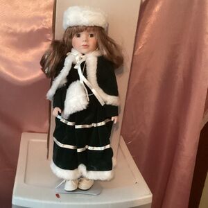 Charming Green and White Doll with Fur Trim